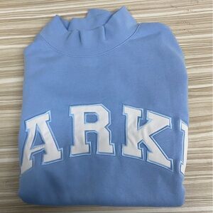 PARKE Mock Neck Light Blue Sweatshirt with White Lettering
